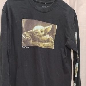 Star Wars Black Long Sleeve Tee with Baby Yoda Graphic Medium